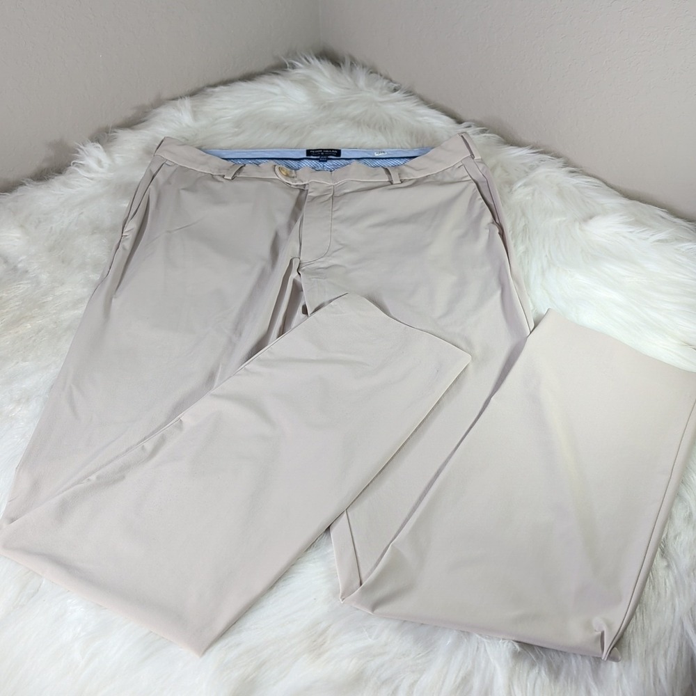 Peter Millar Crown Crafted Pants Men 35x32 Khaki Performance Stretch Trousers